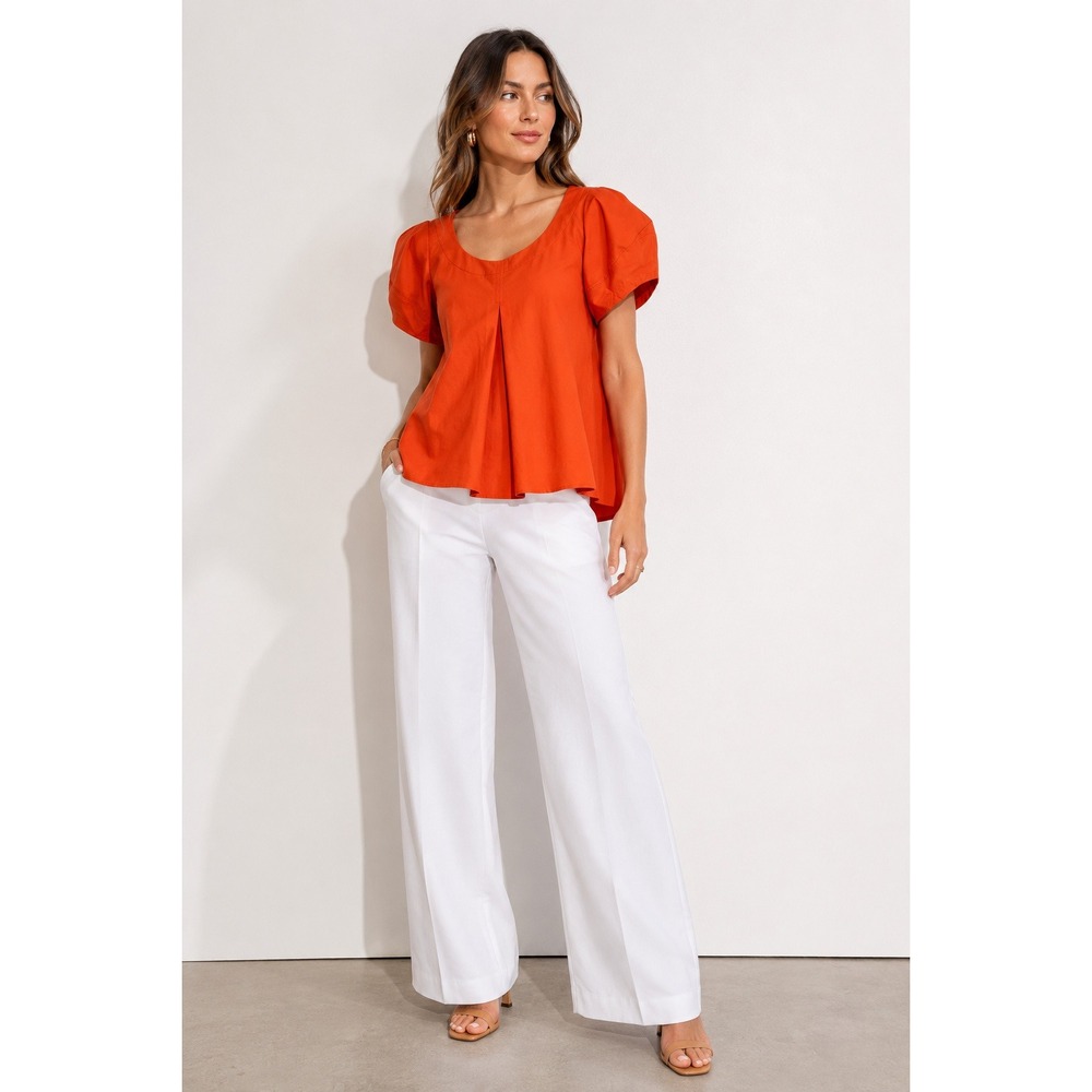 Fabiana Pigna Orange Cotton Puff Sleeve Tent Top Size Medium